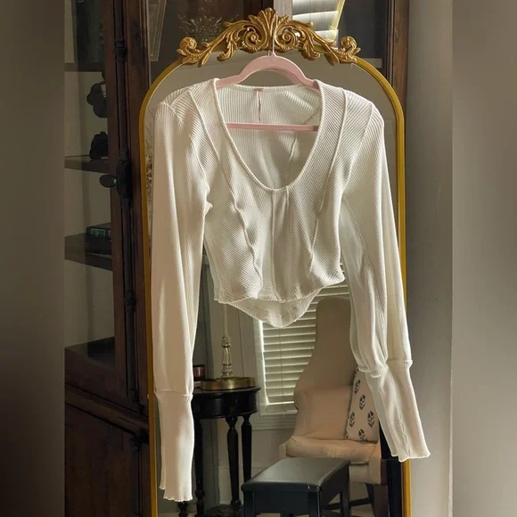 Free People Petra White Cream Long Sleeve Cotton Corset Top Women’s XL - Picture 2 of 11